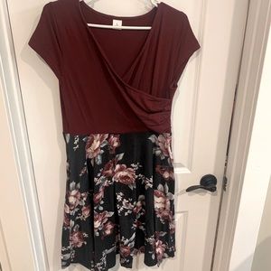 Red Floral Casual Dress